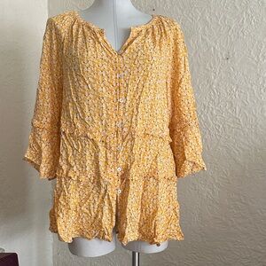 Beach Lunch Lounge Suella Tiered Top Blouse Sunshine Dolly Yellow White Floral S